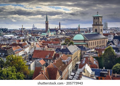 Copenhagen, Denmark Old City Skyline.