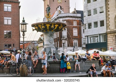 Copenhagen, Denmark. People By The Caritas Fountain Getting Chill. Taken On 2015/07/05