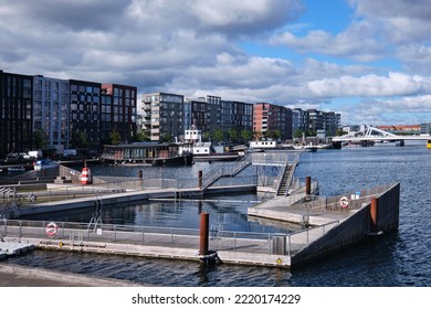 Copenhagen, Denmark - Sept 2022: Modern Housing Estate In Copenhagen Sluseholmen And Harbour Bath Pier