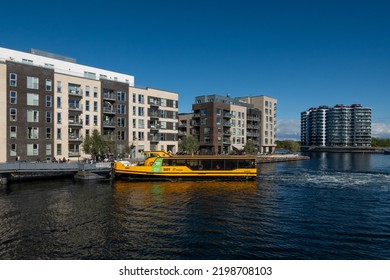 Copenhagen, Denmark Sept 3, 2022 An Electric Ferry Boat In The Harbor.