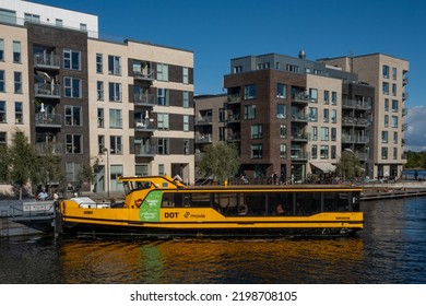 Copenhagen, Denmark Sept 3, 2022 An Electric Ferry Boat In The Harbor.