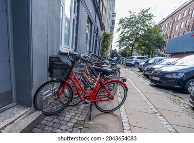 Copenhagen, Denmark - September 18 2021: Bicycles Galore In The District Nørrebro, Copenhagen, Denmark