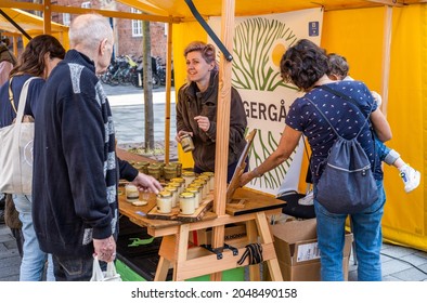 Copenhagen, Denmark - September 26 2021: Annual Organic Products Market In The District Nørrebro In Copenhagen