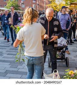 Copenhagen, Denmark - September 26 2021: Annual Organic Products Market In The District Nørrebro In Copenhagen