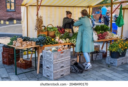 Copenhagen, Denmark - September 26 2021: Annual Organic Products Market In The District Nørrebro In Copenhagen