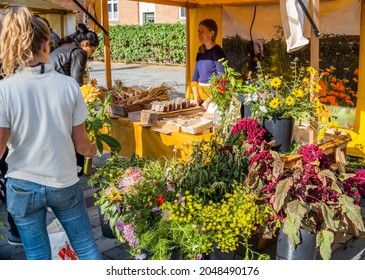 Copenhagen, Denmark - September 26 2021: Annual Organic Products Market In The District Nørrebro In Copenhagen