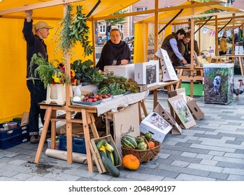 Copenhagen, Denmark - September 26 2021: Annual Organic Products Market In The District Nørrebro In Copenhagen