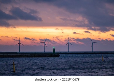 Copenhagen, Denmark Wind turbines at sea seen from the Nordhavn district. - Shutterstock ID 2231940679