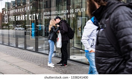 Copenhagen Is Lovers City, A Kissing Couple On The Street, October 8th, 2016, Denmark.