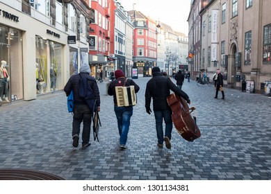 Copenhagen - March 9th 2014, Three South American's musician on their way to perform in the streets of copenhagen