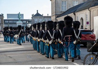 Copenhagen Royal Life Guards Marching To Amalienborg Palace