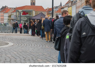 Copenhagen, Zealand Denmark - 29 9 2019: First people waiting in que to try new M3 Cityringen metro line in Copenhagen, Denmark