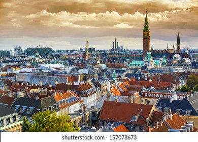 Copenhangen, Denmark Aerial View Of The Skyline.