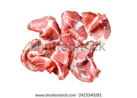Coppa, Capocollo, Capicollo meat. Isolated on white background. Top view