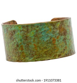 Copper Bracelet. Oxidized Coloring Effect. Ancient Times Bangle Jewelry. Isolated On White Background.