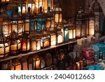 Copper and brass lanterns for sale at Khan Al Khalili Bazaar - Cairo, Egypt