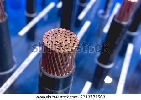 Copper cables of various gauges and thickness on display at a hardware.