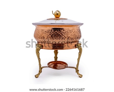 Copper Chafing Dish Round Chafer Buffet Catering Warmer Set, For Restaurant isolated on white background.