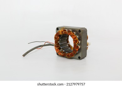 Copper Coil Old Electric Fan Motor On A White Background