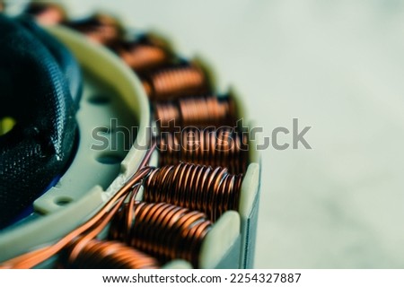 Copper coils of the current system in the generator set.