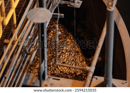 Copper concentration plant. Flotation and processing for ore. Closeup of fine pulp with bubbles.