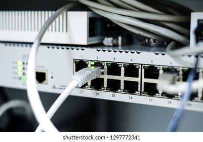 Copper connecting on network swtich  - Shutterstock ID 1297772341