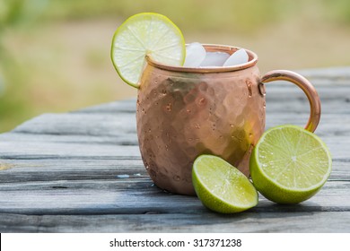 Copper Cup  With Lime And Ice.