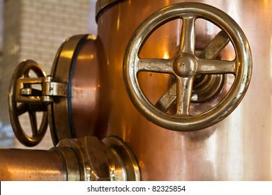 Copper Distillery Tanks In Brewery