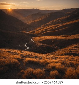 Copper Glow Valley is a serene, picturesque landscape featuring rolling hills, golden sunsets, and vibrant foliage, creating a tranquil escape perfect for nature lovers. - Powered by Shutterstock