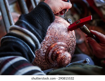 Copper Master, Hands Detail Of Craftsman At Work