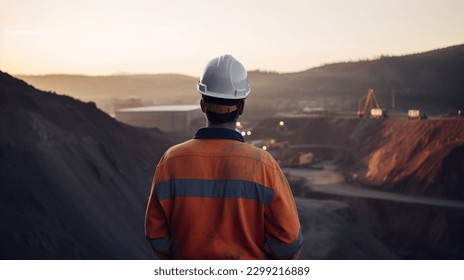 copper mine worker open pit Mine Surveying Stock Photo