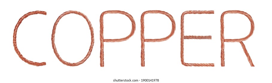   Copper name  made of copper wire  isolated on white background