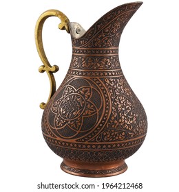 Copper Object Engraved Old Ewer Jug Turkish Handcraft Decorative Interior Art Ancient Style White Background Isolated - Shutterstock ID 1964212468