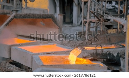 Copper ore processing plant pouring molten ore