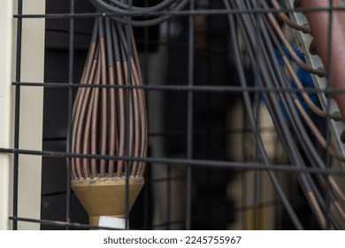 Copper pipe of air conditioner system.  Ventilation system and pipe systems installed on industrial building.