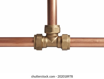 Copper Pipe On White With Connector