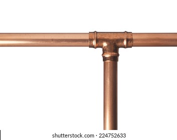 Copper Pipe On White With Connector