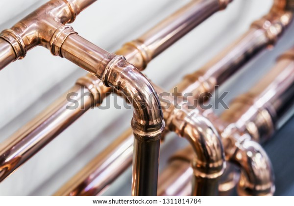 copper pipes and fittings for carrying out\
plumbing work. Plumbing, fixing pipes and fittings for connection\
of water or gas systems