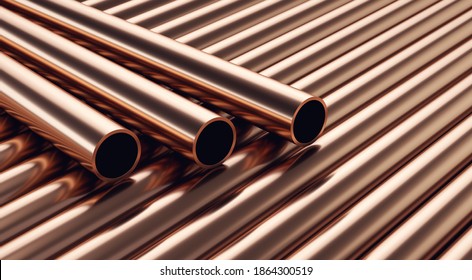 Copper pipes. Industrial steel tubes. - Shutterstock ID 1864300519