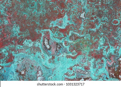 Copper Plate Texture With Green And Blue Patina Stains