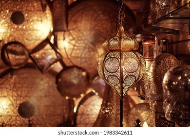 Copper souvenir handicraft shop in Morocco.