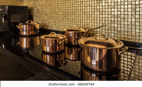 Copper Utensils In Interior Kitchen