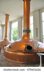 Copper Vessel And Pipes In A Brewery