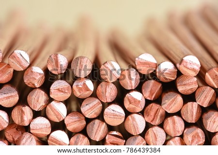 Copper wire raw materials and metals industry and stock market concept, close-up with selective focus