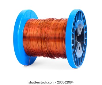 Copper Wire Spool Isolated On A White Background