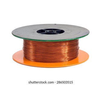 Copper Wire Spool Isolated On A White Background