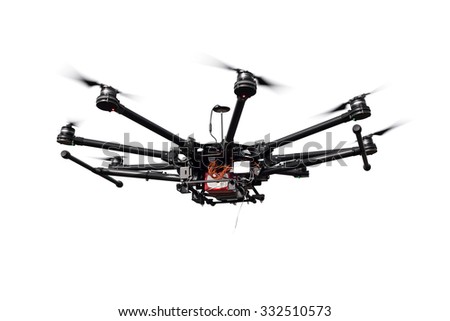 Copter closeup isolated on a white background. The aircraft with a raised chassis.