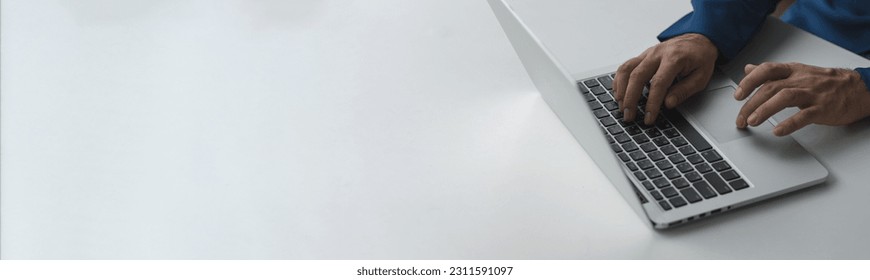 copy space, banner, panorama Businessman, accountant working in office investment, insurance, detail record Financial contract documents, hire-purchase, calculations, concepts of real estate. - Shutterstock ID 2311591097
