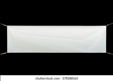 Copy space for text on long white vinyl banner on black background .Clipping path