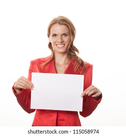 Copy Space Woman Happy Holding Blank Sign